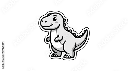 Happy baby T-Rex dinosaur mascot sticker character.