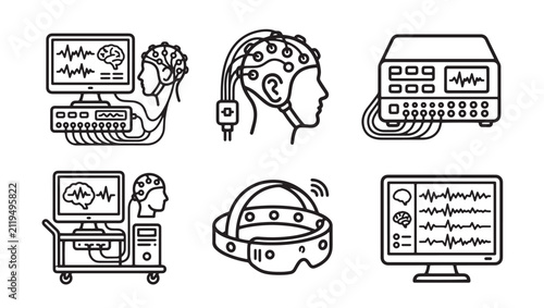 Electroencephalogram brain wave analysis and clinical eeg diagnostic equipment with electroencephalogram analysis diagnostic clinical neurology monitoring electrodes hospital equipment
