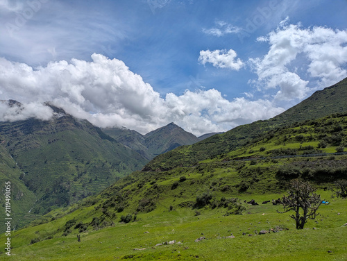 Photography Panoramic view of the Andean mountains and green valleys of Canta, Lima Region,