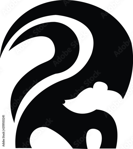 фотографія Stylized black skunk logo icon featuring negative space design and curved bushy