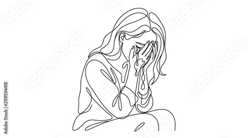 Continuous Line Drawing of a Crying Woman