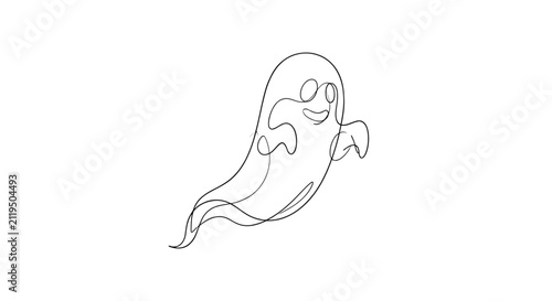 Continuous line drawing of a happy floating ghost