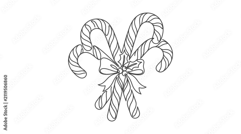 Fototapeta premium Black and White Line Art of Christmas Candy Canes