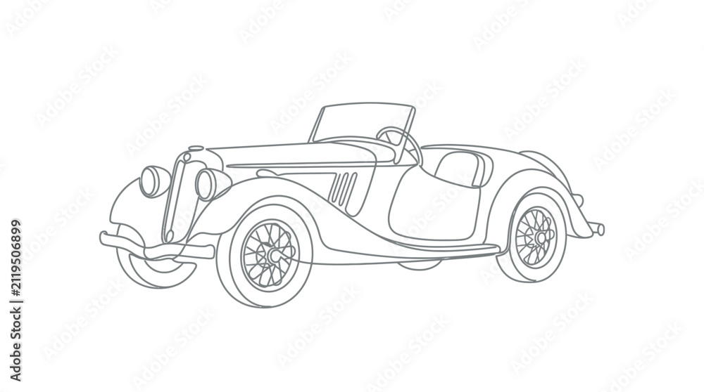 Fototapeta premium Classic Vintage Roadster Car Line Art Drawing