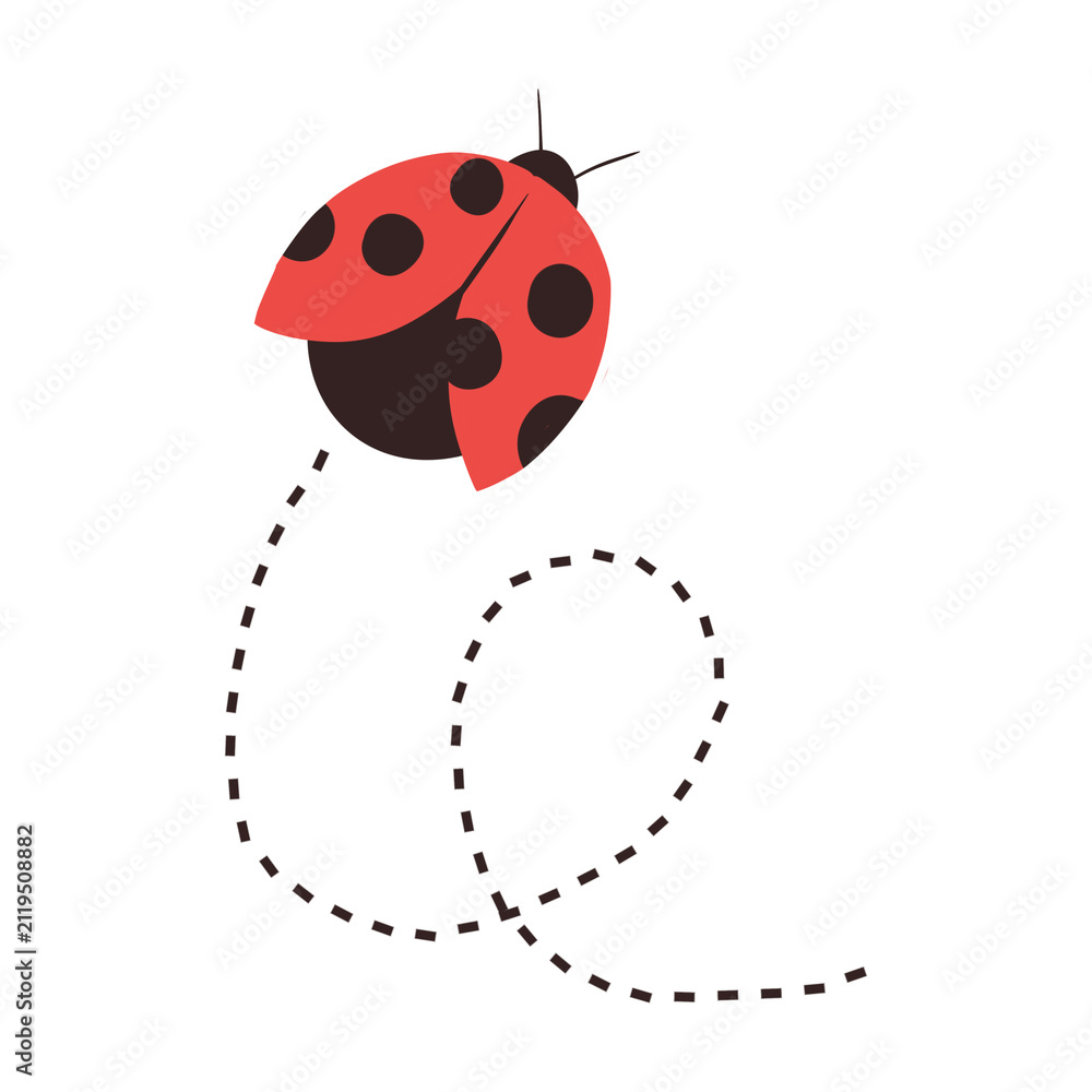 Fototapeta premium Ladybug Flying With Dotted Trail