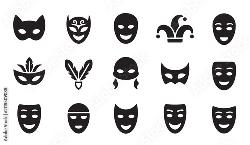 Masquerade carnival masks icons for venetian festival party and mysterious theater costume accessory collection.