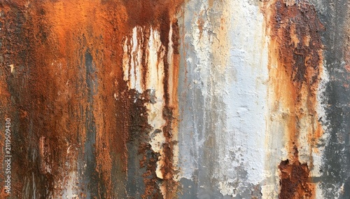 Extensively corroded metallic surface with rust stains and weathered texture