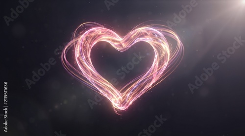 A glowing abstract pink heart on a dark background