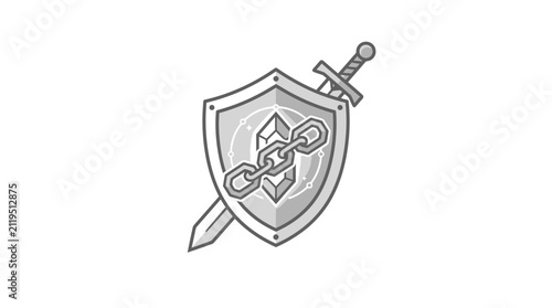 Heraldic shield with sword and locked gem.