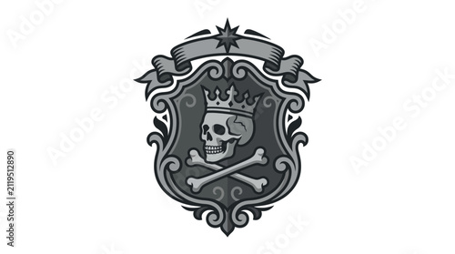 Heraldic skull crest with crown and crossed bones