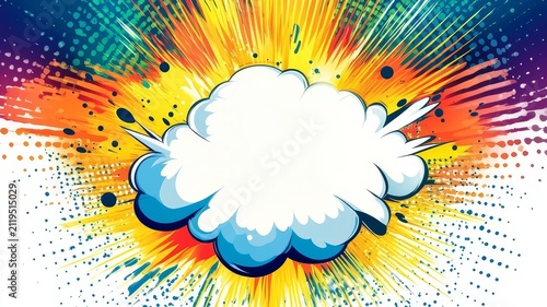 Vibrant comic book explosion background with blank speech bubble center for your own custom creative text graphics design