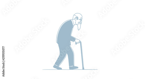 Elderly Man Walking with Cane, Silhouette Illustration, Senior Citizen