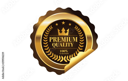 Luxury gold gradient Premium Quality seal badges vector illustration