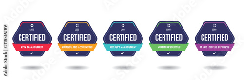 Certified badge collection with colorful label vector design