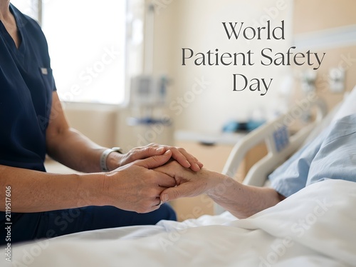 Doctor holding patient hand in hospital room to celebrate world patient safety day theme