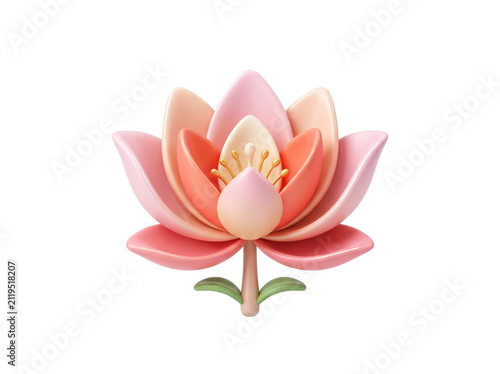 Lotus 3D icon illustration, isolated on white background