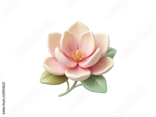 Magnolia 3D icon illustration, isolated on white background