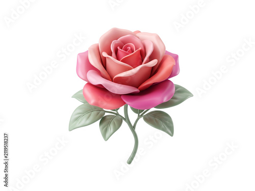 Rose with matte glossy effect, isolated on white background