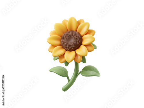Sunflower 3D icon illustration, isolated on white background