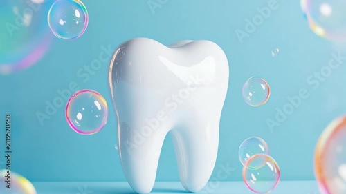 3D white tooth gently bouncing up and down in pastel mint studio background