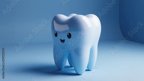 3D white tooth gently bouncing up and down in pastel mint studio background