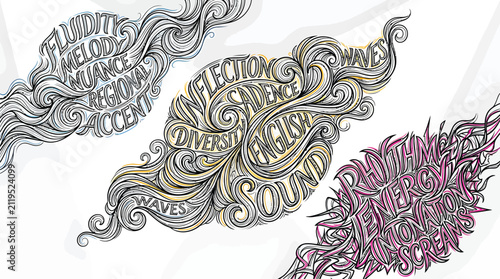 Konstfotografi Artistic Typography Design of Abstract Swirling Text Clouds Representing Sound W