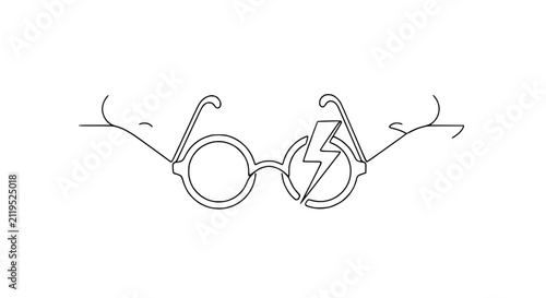 Принти на полотні Minimalist continuous line drawing of round glasses with lightning bolt symbol