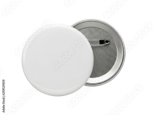 Blank white round button badge with pin isolated on transparent background