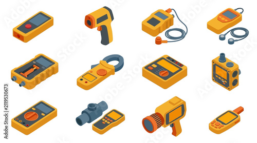 фотографія Collection of yellow industrial tools and devices.