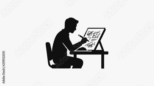 Creative Artist Working on Sketchbook.