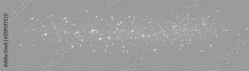 Foto Horizontal stream of glittering white light particles and sparkle dust on with p