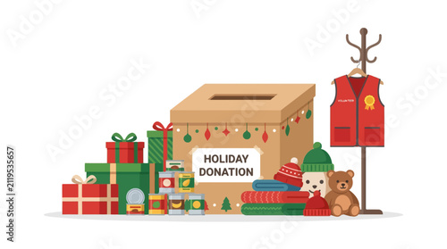 Holiday donation box for charity and community support with donation, volunteer