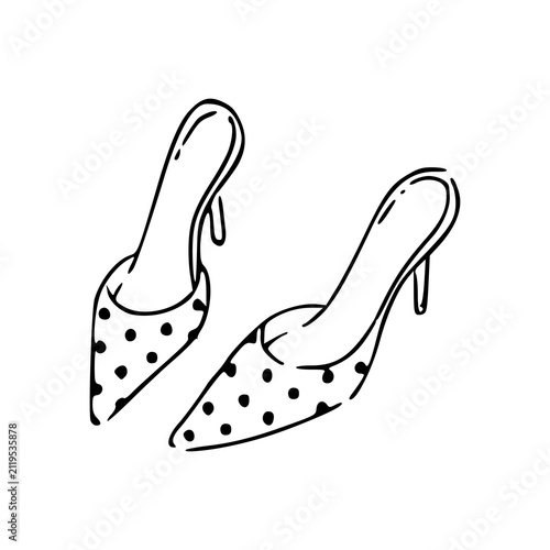 Bild auf Leinwand black and white high heel pumps sketch illustration isolated for footwear and gl