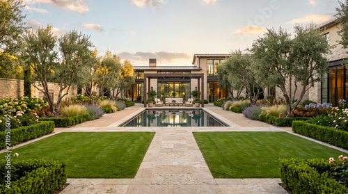 Luxurious backyard with pool and pergolas