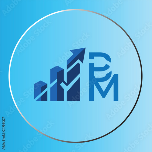 Financial Growth Logo with Rising Bar Chart and PM Letters Icon
