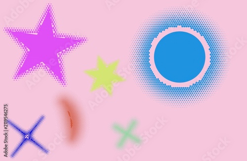Colorful pixel art star and planet set isolated on white background