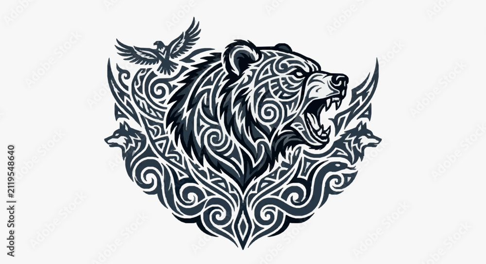 Fototapeta premium Elegant Celtic Bear Motif Artwork.