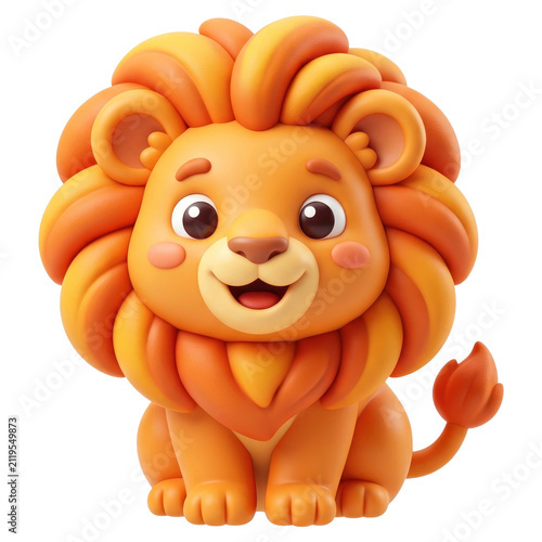 Cute Cartoon Clay Craft Lion Character Sitting Happily