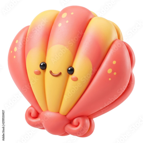 Cute Cartoon Scallop Shell 3d Character with Smiling Face