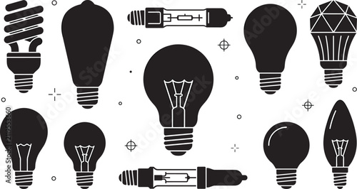 Foto Light Bulb Vector Icon Collection Featuring Incandescent Halogen Compact Fluores