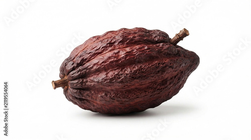 Dried Dark Reddish-Brown Cacao Pod - Wrinkled Cocoa Fruit on White Background