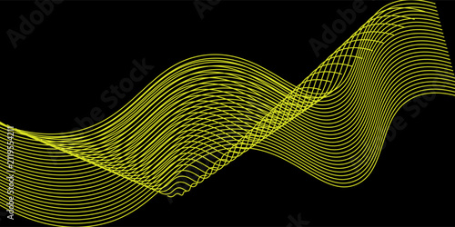 Gold abstract wave background. Luxury glitter glitter swirl pattern. Vector illustration of gold curve lines isolated on black. Elegant modern fashion design elements.