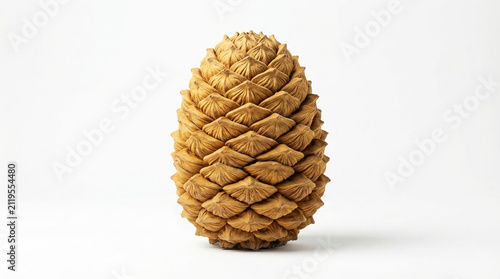 Golden Sugar Pine Cone - Dried Conifer Cone with Closed Scales on White Background