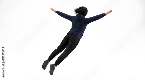 Woman in Hoodie Falling Backwards with Outstretched Arms