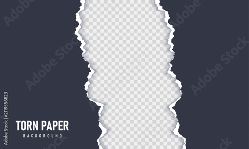 Realistic vertical torn white paper edge isolated on transparent background. Ripped paper strip with rough texture for collage, posters, social media, packaging, mockups, branding, and creative graphi