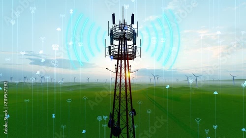  5G signal base stations China Mobile and China Unicom towers(After Effects production)
