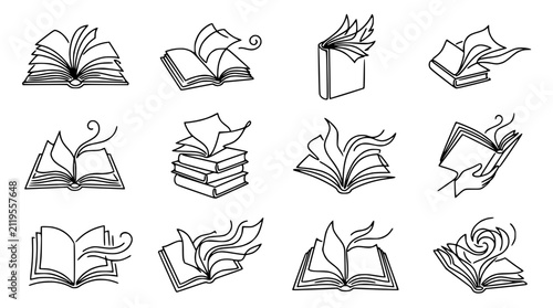 Fotografie Open Books Line Art Collection - Reading, Knowledge, Imagination, Study, Educati