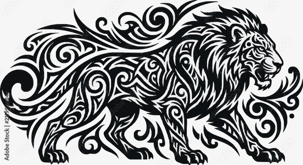 Fototapeta premium Elegant Lion Artwork with Intricate Patterns.