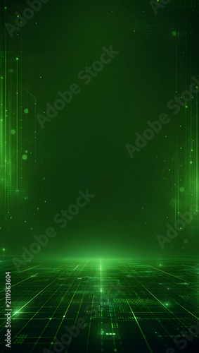 Abstract Green Digital Technology Background with Glowing Data Lines and Futuristic Network Pattern Design Illustration