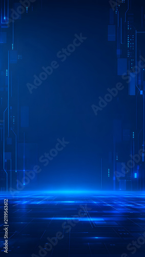 Abstract Blue Technology Background with Glowing Digital Waves Light Lines and Futuristic Night Texture Design Illustration